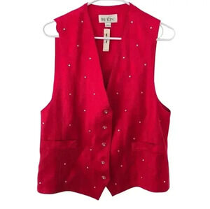 Vintage Red Rhinestone Women's Vest, Size Medium